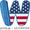 The letter W with the texture of blue jean fabric and US flag - The Monogram W with denim fabric and American flag- jean alphabet W 101584584