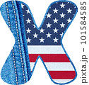 The letter X with the texture of blue jean fabric and US flag - The Monogram X with denim fabric and American flag- jean alphabet X 101584585