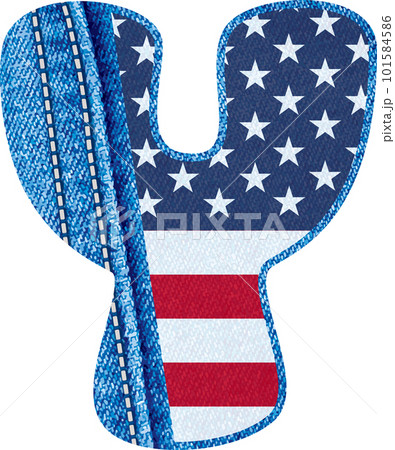 The letter Y with the texture of blue jean fabric and US flag - The Monogram Y with denim fabric and American flag- jean alphabet Y 101584586
