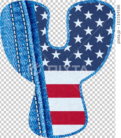 The letter Y with the texture of blue jean fabric and US flag - The Monogram Y with denim fabric and American flag- jean alphabet Y 101584586