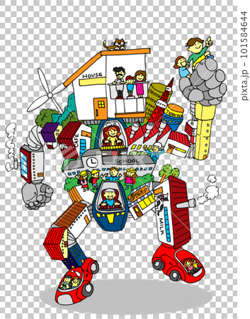 Self-propelled towns Image illustrations of self-propelled towns such as houses, factories, schools, etc. 101584644