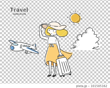旅行に行く女性のシンプルでおしゃれな線画イラスト 旅行に行く女性のシンプルでおしゃれな線画イラスト 101585162