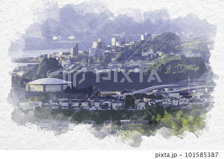 水彩画風 宮島と宮島口 広島県廿日市市 水彩画風 宮島と宮島口 広島県廿日市市 101585387