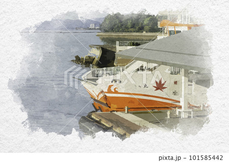 水彩画風 宮島口旅客ターミナル JR西日本宮島フェリー ななうら丸 広島県廿日市市 水彩画風 宮島口旅客ターミナル JR西日本宮島フェリー ななうら丸 広島県廿日市市 101585442