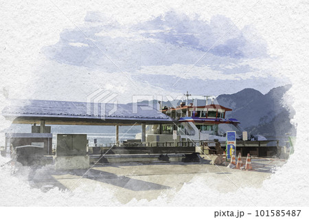 水彩画風　宮島口旅客ターミナル　JR西日本宮島フェリーのりば　広島県廿日市市 101585487
