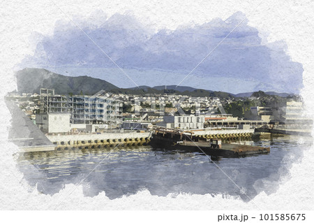 水彩画風　宮島口旅客ターミナル　阿品住宅街　広島県廿日市市 101585675