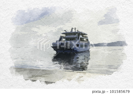 水彩画風　宮島口旅客ターミナル　宮島松大汽船フェリー　安芸　広島県廿日市市 101585679