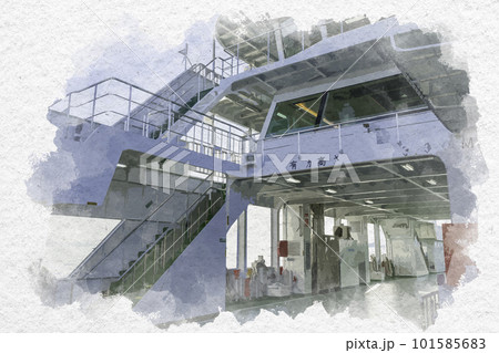 水彩画風 宮島口旅客ターミナル 宮島松大汽船フェリー 安芸 広島県廿日市市 水彩画風 宮島口旅客ターミナル 宮島松大汽船フェリー 安芸 広島県廿日市市 101585683
