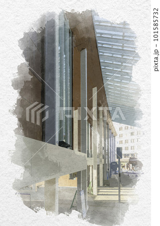 水彩画風　宮島口旅客ターミナル　広島県廿日市市 101585732