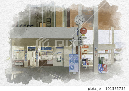 水彩画風 宮島口旅客ターミナル 広島県廿日市市 水彩画風 宮島口旅客ターミナル 広島県廿日市市 101585733