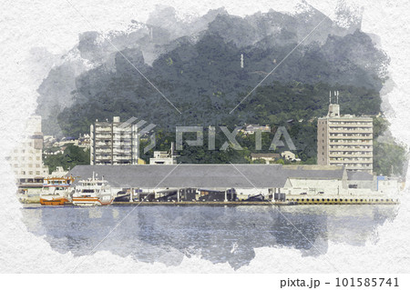 水彩画風　宮島口旅客ターミナル　桟橋　広島県廿日市市 101585741