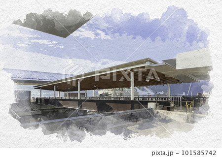 水彩画風　宮島口旅客ターミナル　桟橋　広島県廿日市市 101585742