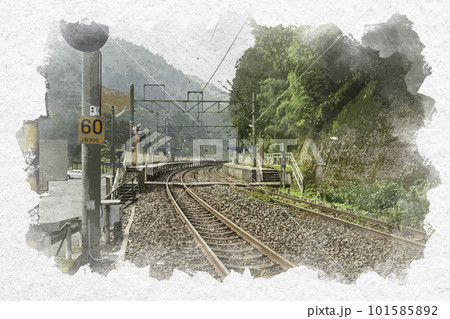 水彩画風　JR新郷駅　岡山県新見市 101585892