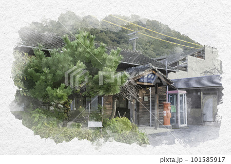 水彩画風　JR美袋駅　岡山県総社市 101585917