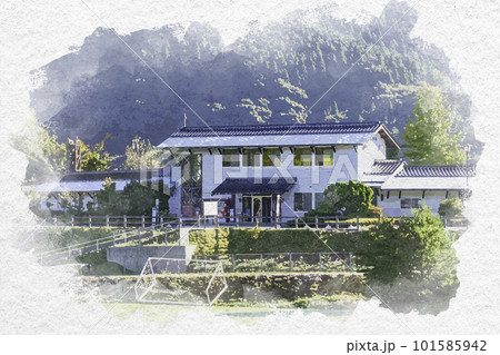 水彩画風　グリーンミュージアム神郷温泉　緑の館　岡山県新見市 101585942