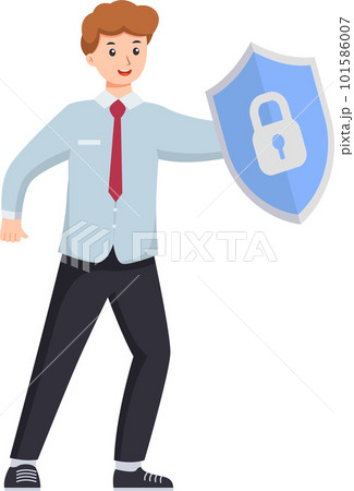 Digital data protection illustration with cyber security cartoon character. Cloud computing network safety concept 101586007