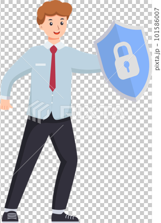 Digital data protection illustration with cyber security cartoon character. Cloud computing network safety concept 101586007