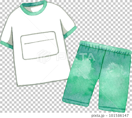Watercolor illustration of green gym clothes (with name tag and bib number) Watercolor illustration of green gym clothes (with name tag and bib number) 101586147