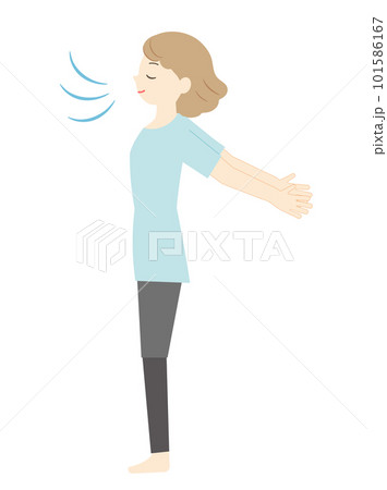 リラックスして深呼吸する若い女性のイラスト-横アングル(背景は透過しています) リラックスして深呼吸する若い女性のイラスト-横アングル(背景は透過しています) 101586167