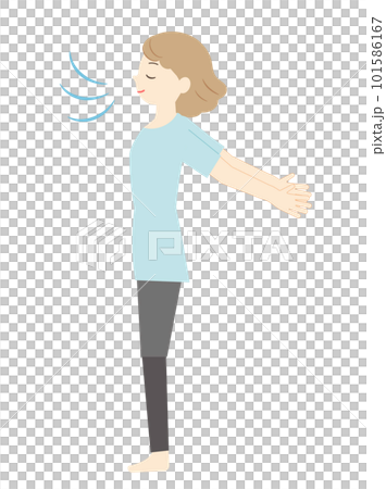 リラックスして深呼吸する若い女性のイラスト-横アングル(背景は透過しています) リラックスして深呼吸する若い女性のイラスト-横アングル(背景は透過しています) 101586167