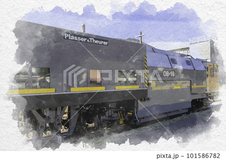 水彩画風　マルチプルタイタンパ　ドクターブルー　JR上石見駅　鳥取県日南町 101586782