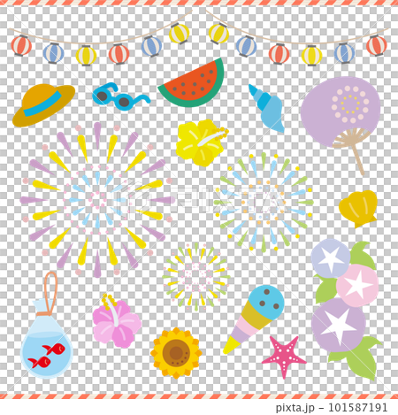 Summer icon set_Summer festival with fireworks at the sea 101587191