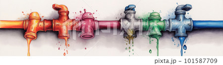 A painting of a multicolored fire hydrant. AI generative image 101587709