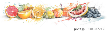 A painting of a bunch of fruit on a white background. AI generative image A painting of a bunch of fruit on a white background. AI generative image 101587717