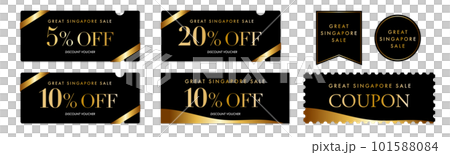 Black and gold coupon vector icon set for Great Singapore Sale 101588084