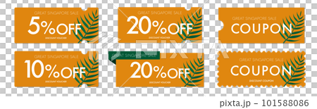 Tropical leaf and orange coupon vector icon set for Great Singapore Sale 101588086