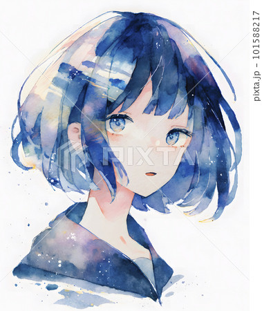 青い瞳の少女 水彩画「AI生成画像」のイラスト素材 [101588217] - PIXTA