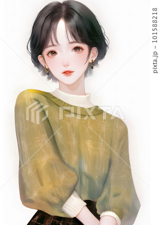 ショートカットの若い女性のポートレート「AI生成画像」 101588218