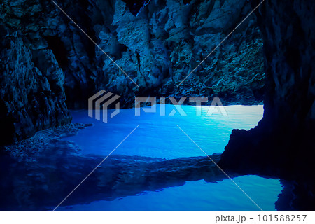 inside of blue lagoon cave. famous Blue Cave in Croatia, Bisevo Island Blue Grotto 101588257