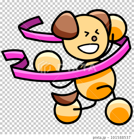 Illustration of a dog cutting the goal tape dog Illustration of a dog cutting the goal tape dog 101588537