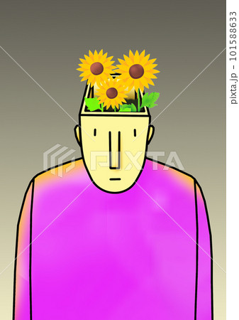 Man with a flower in his head.  illustration of plant and flower 101588633