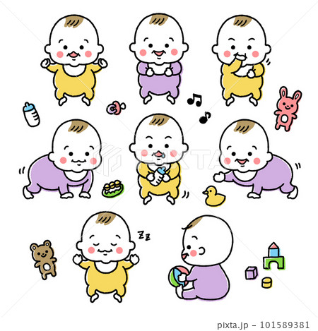 かわいい赤ちゃんのイラストセット 101589381