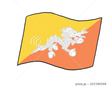 子供が手書きしたようなブータンの国旗のイラスト 101589399