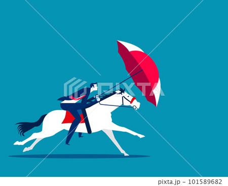 Businessman ride a horse and protect with umbrella. Business horseback riding vector illustration 101589682