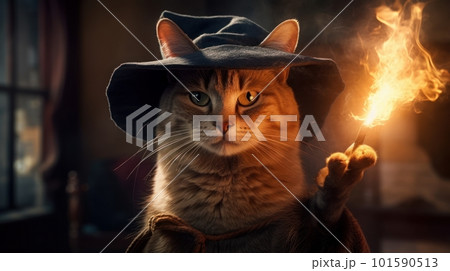炎を操る猫の魔法使い：AI作品 101590513