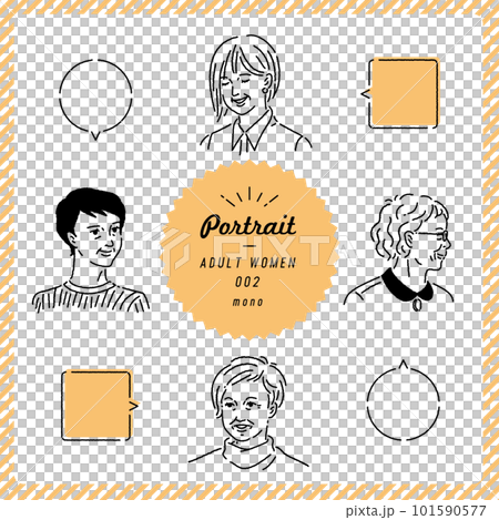 Elderly woman portrait illustration set (monochrome) 101590577