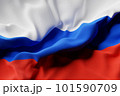 The national flag of Russia  from textiles close up , soft focus . 3D illustration. Country symbol. 101590709