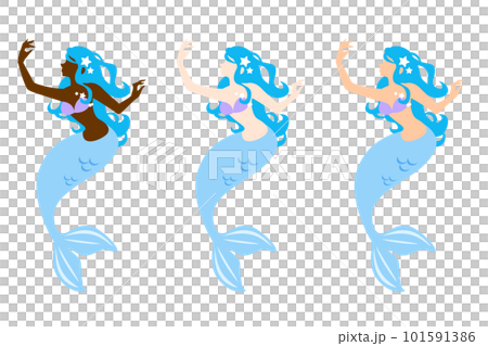 Vector illustration variations of mermaids with different skin colors 101591386