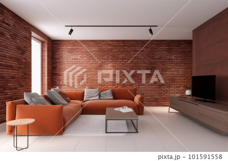 interior background sofa simple wall luxury white living living room green. Generative AI. 101591558