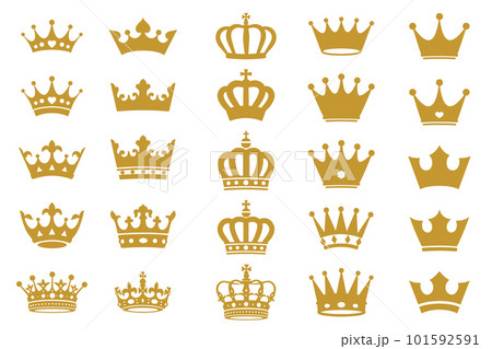 シンプルなゴールドの王冠デザインセットのイラスト素材 [101592591