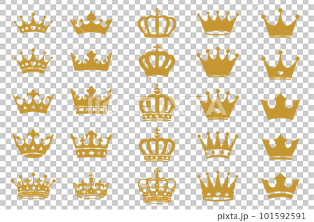シンプルなゴールドの王冠デザインセットのイラスト素材 [101592591
