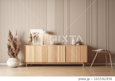 interior background design wooden furniture frame beige classic hardwood living living room. Generative AI. 101592956