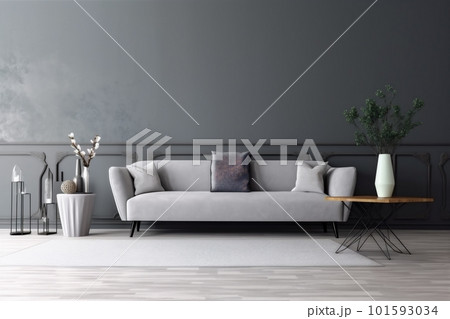interior white lamp decor lifestyle simple home green house living carpet couch grey. Generative AI. 101593034
