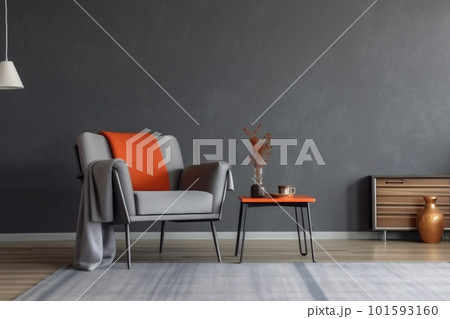 interior background simple living render loft lifestyle lounge indoor concrete wall comfortable. Generative AI. 101593160