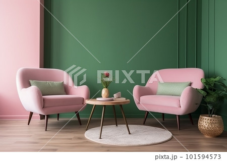 interior background lifestyle modern pink simple brick stylish home decor mock up sofa furniture. Generative AI. interior background lifestyle modern pink simple brick stylish home decor mock up sofa furniture. Generative AI. 101594573