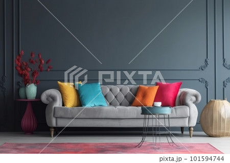 interior background color house room home render lamp brick apartment. Generative AI. 101594744